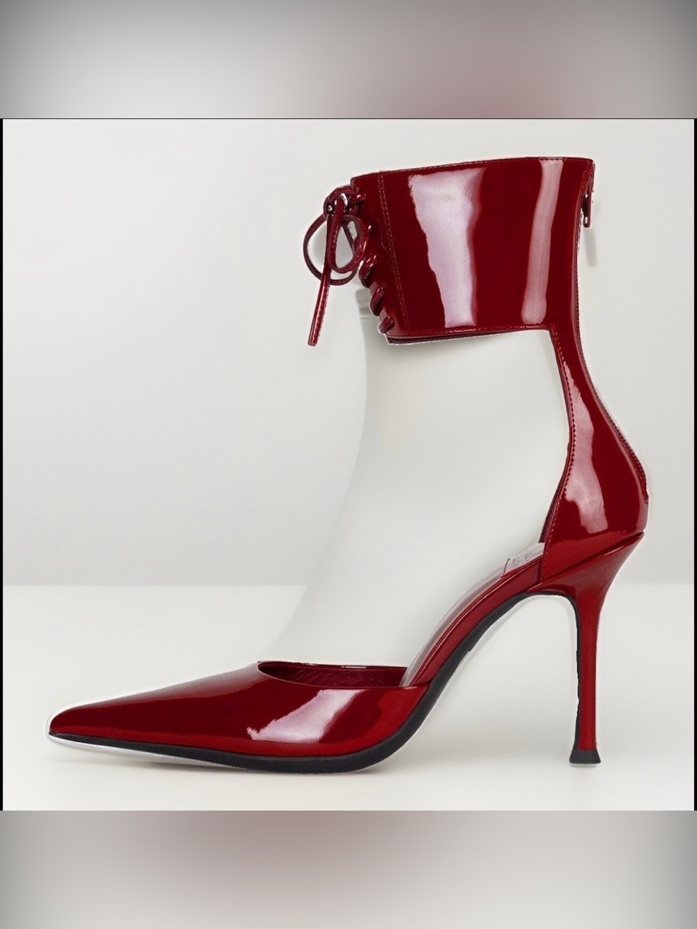 Jeffrey Campbell Red Patent Pointed-Toe Ankle-Strap Pump 10 - Picture 1 of 12